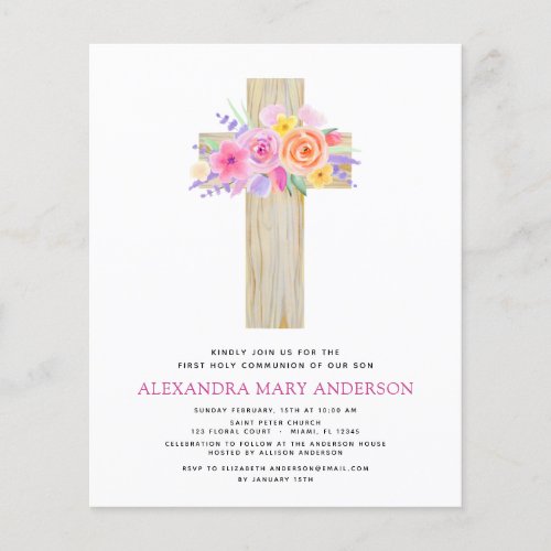 Budget First Holy Communion Pastel Floral Pink Flyer