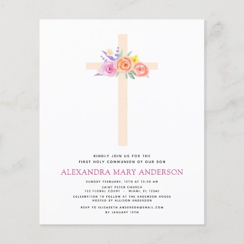 Budget First Holy Communion Pastel Floral Pink Flyer