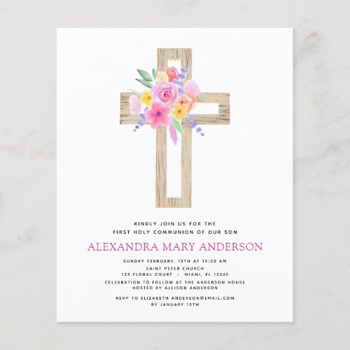 Budget First Holy Communion Pastel Floral Pink Flyer