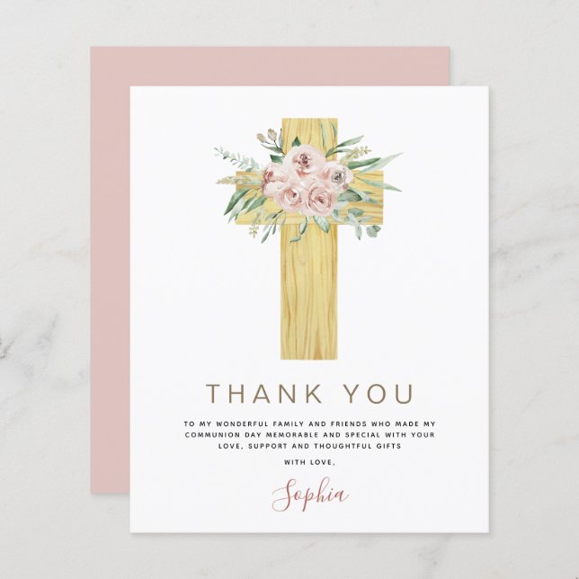 Budget First Holy Communion Thank You Dusty Pink (Front/Back)