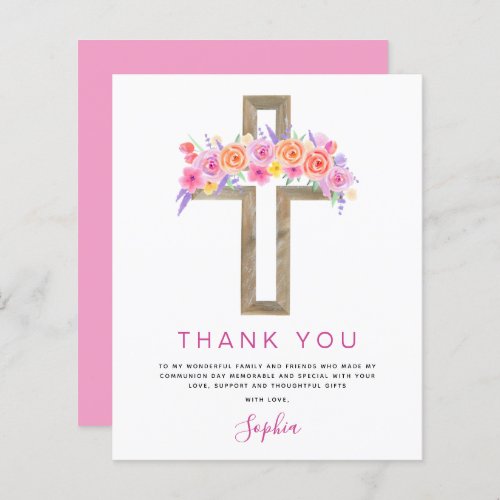 Budget First Holy Communion Thank You Floral Pink