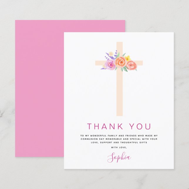 Budget First Holy Communion Thank You Floral Pink (Front/Back)
