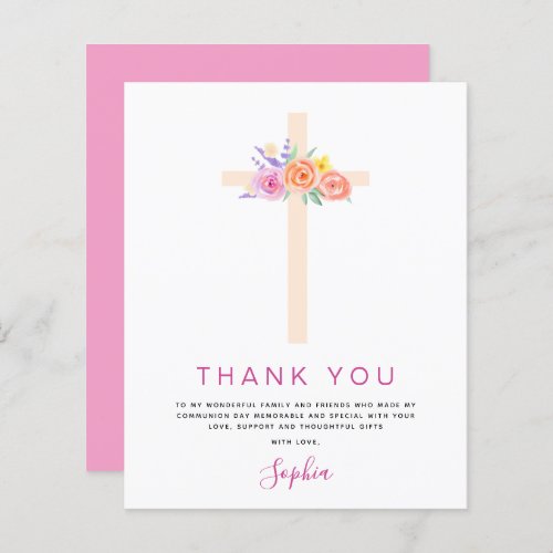 Budget First Holy Communion Thank You Floral Pink