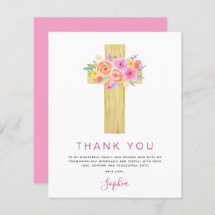 Budget First Holy Communion Thank You Floral Pink