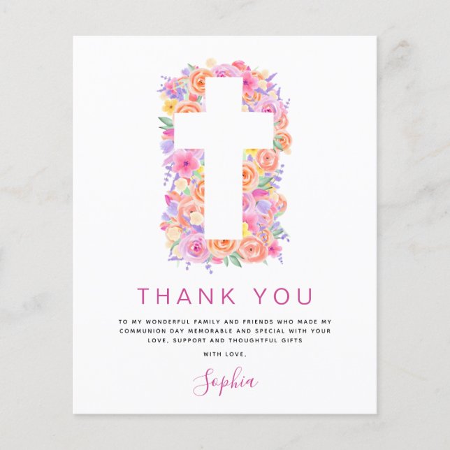 Budget First Holy Communion Thank You Floral Pink Flyer (Front)