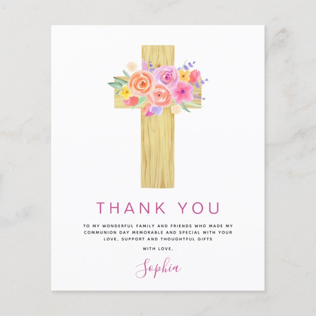 Budget First Holy Communion Thank You Floral Pink Flyer (Front)