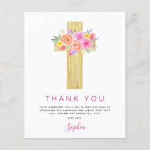 Budget First Holy Communion Thank You Floral Pink Flyer