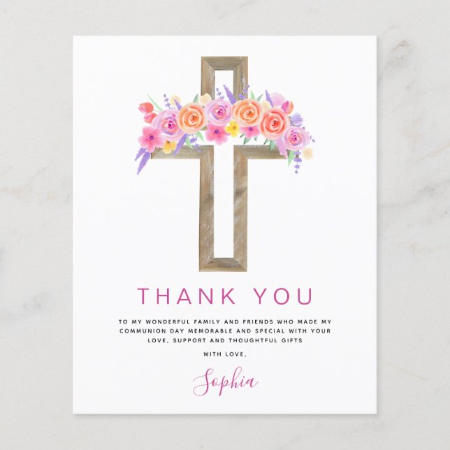 Budget First Holy Communion Thank You Floral Pink Flyer (Front)