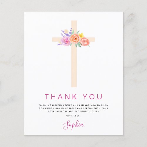 Budget First Holy Communion Thank You Floral Pink Flyer