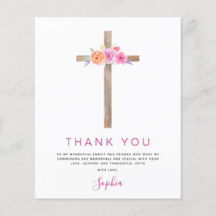 Budget First Holy Communion Thank You Floral Pink Flyer