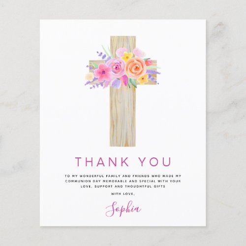 Budget First Holy Communion Thank You Floral Pink Flyer