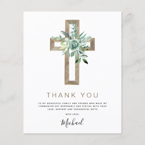 Budget First Holy Communion Thank You Greenery Flyer