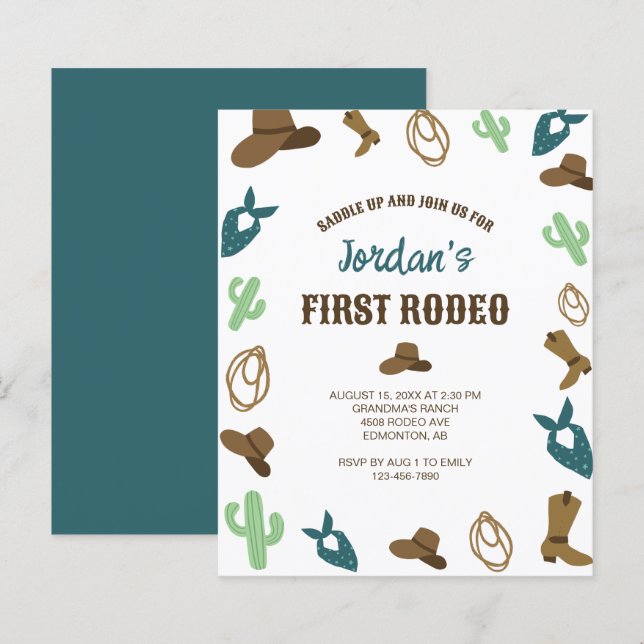Budget First Rodeo Birthday 1st Cowboy Western (Front/Back)