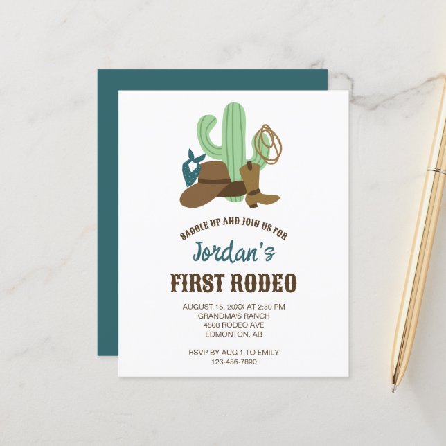 Budget First Rodeo Birthday 1st Cowboy Western (Front/Back In Situ)