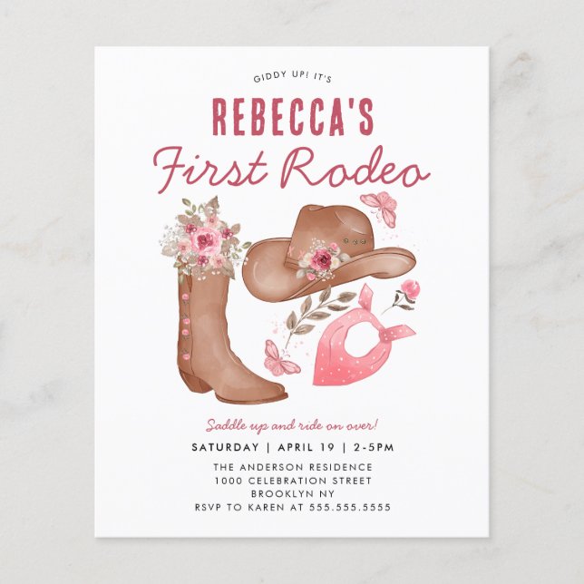 Budget First Rodeo Blush Pink Cowgirl 1st Birthday (Front)