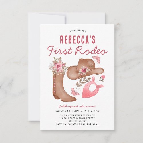 Budget First Rodeo Blush Pink Cowgirl 1st Birthday Note Card