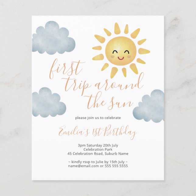 Budget First Trip Around The Sun 1st Birthday  (Front)