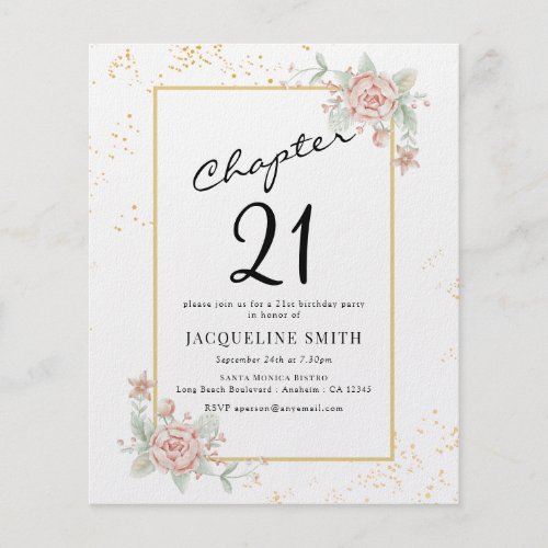 Budget Floral 21st Birthday Invitation Flyer