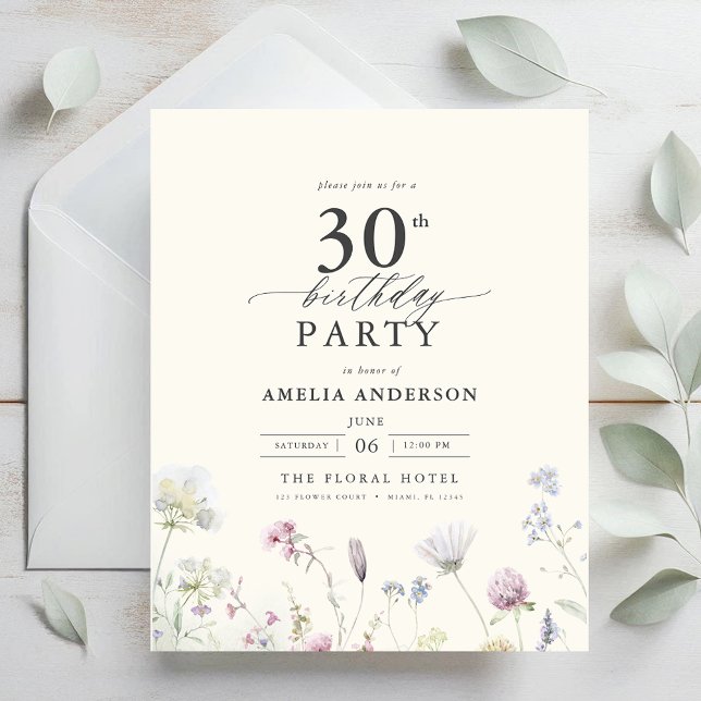 Budget Floral 30th Birthday Invitation Flyer (Creator Uploaded)