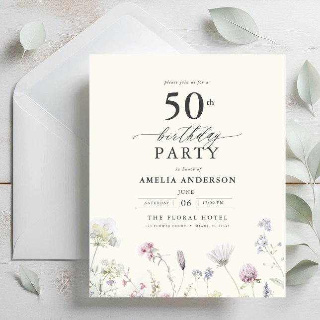 Budget Floral 50th Birthday Invitation (Creator Uploaded)