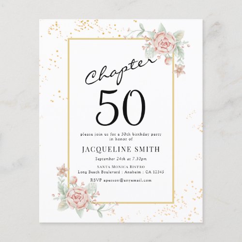 Budget Floral 50th Birthday Invitation Flyer