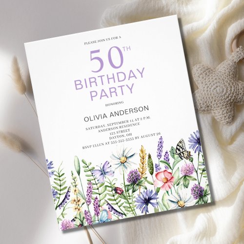 Budget Floral 50th Birthday Invitation Flyer