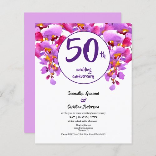 Budget Floral 50th Wedding Anniversary Invitation