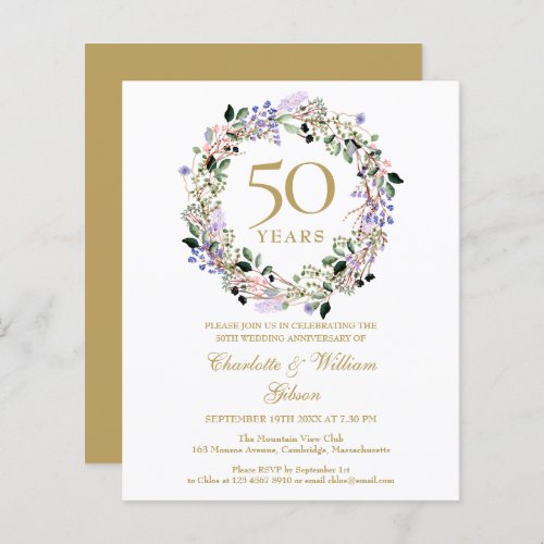 Budget Floral 50th Wedding Anniversary Invitation
