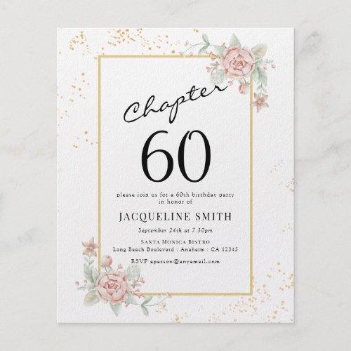 Budget Floral 60th Birthday Invitation Flyer