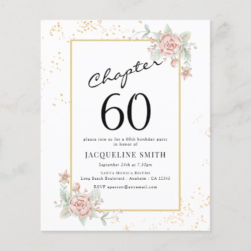 Budget Floral 60th Birthday Invitation Flyer