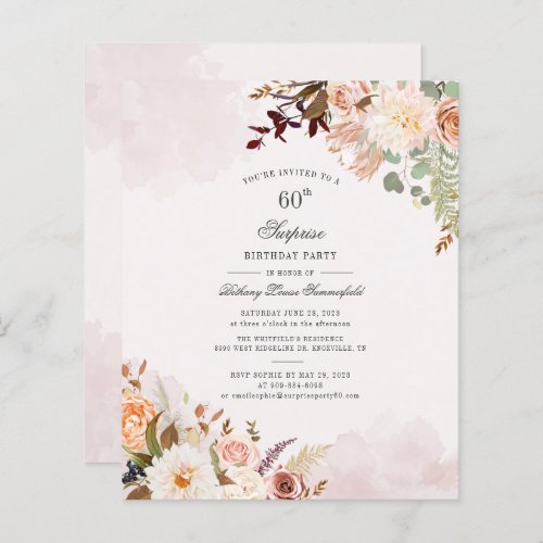 Budget Floral 60th Birthday Party Invitation