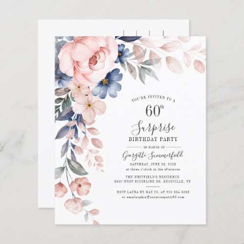 Budget Floral 60th Birthday Pink Script Invitation