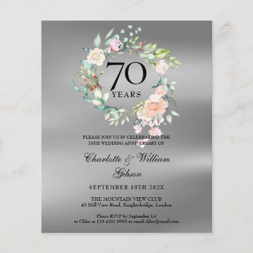 Budget Floral 70th Anniversary Invitation