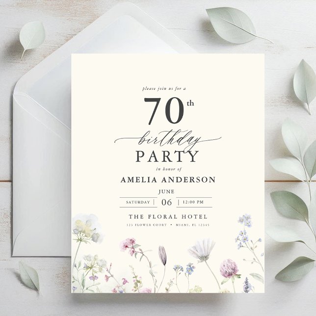 Budget Floral 70th Birthday Invitation Flyer (Creator Uploaded)