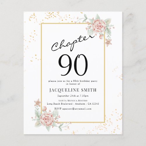 Budget Floral 90th Birthday Invitation Flyer