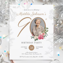 Budget Floral 90th Birthday Party Invitation