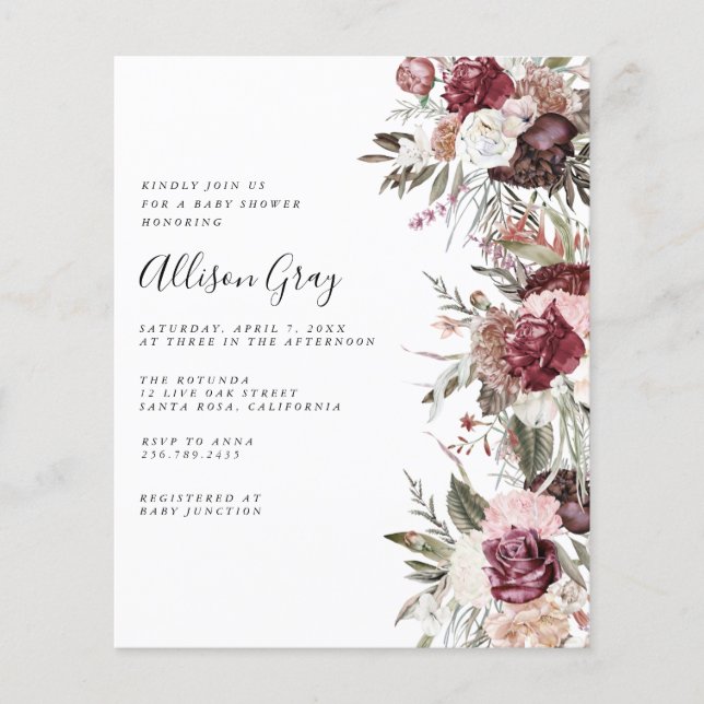 Budget Floral Baby Shower Invitation Flyer (Front)