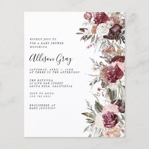 Budget Floral Baby Shower Invitation Flyer