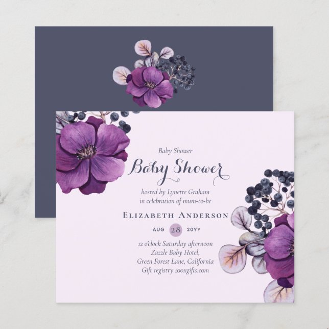 BUDGET Floral Baby Shower Invitation Modern Pretty (Front/Back)