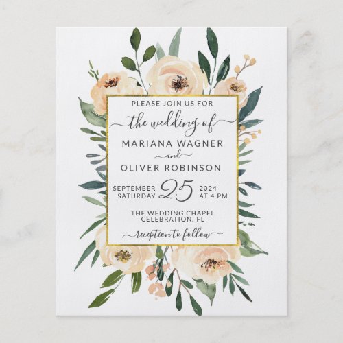 Budget Floral Beige Gold Black Wedding Invitation Flyer