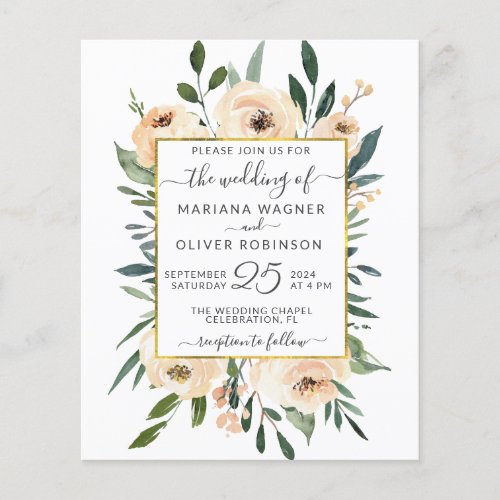 Budget Floral Beige Gold Black Wedding Invitation Flyer