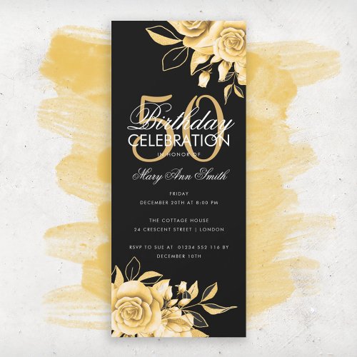 Budget Floral Birthday Party Elegant Gold  Black