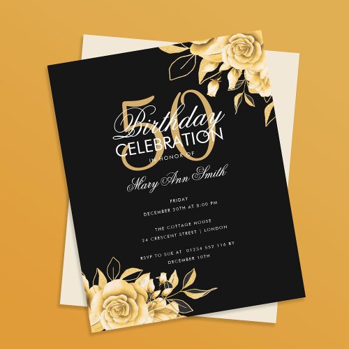 Budget Floral Birthday Party Elegant Gold  Black