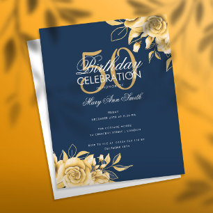 Budget Floral Birthday Party Elegant Gold & Navy