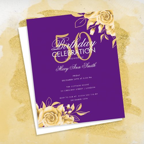 Budget Floral Birthday Party Elegant Gold  Purple