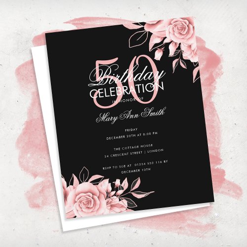 Budget Floral Birthday Party Rose Gold  Black