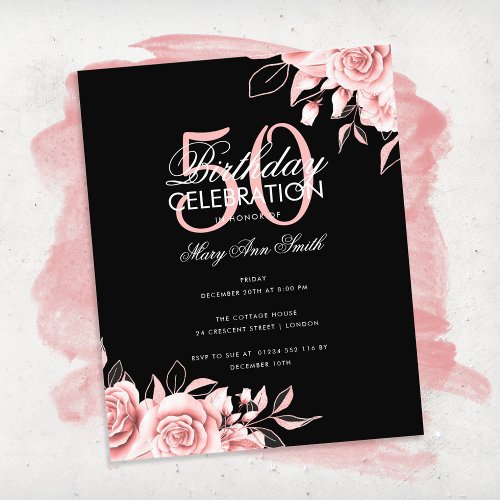 Budget Floral Birthday Party Rose Gold  Black Flyer