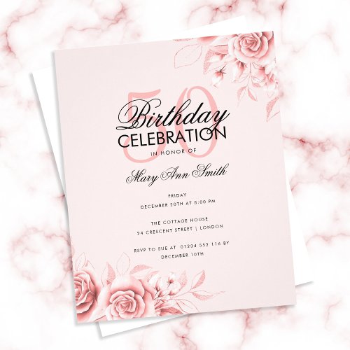 Budget Floral Birthday Party Rose Gold Blush Flyer