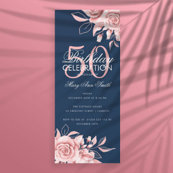Budget Floral Birthday Party Rose Gold Navy by Rewards4life at Zazzle