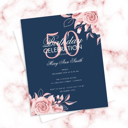 Budget Floral Birthday Party Rose Gold  Navy 